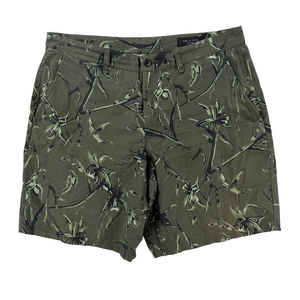 Rag & Bone Shorts Mens 36 Green Floral Chino Cotton‎ 9 Inseam Casual Summer